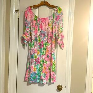 NWT Lilly Pulitzer off-the-shoulder skort romper. Paradise Found print Medium.